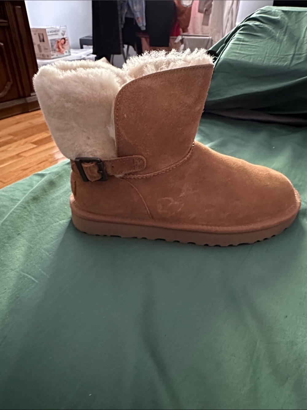 Cozy Suede Shearling Ugg Ankle Boot - Tan
